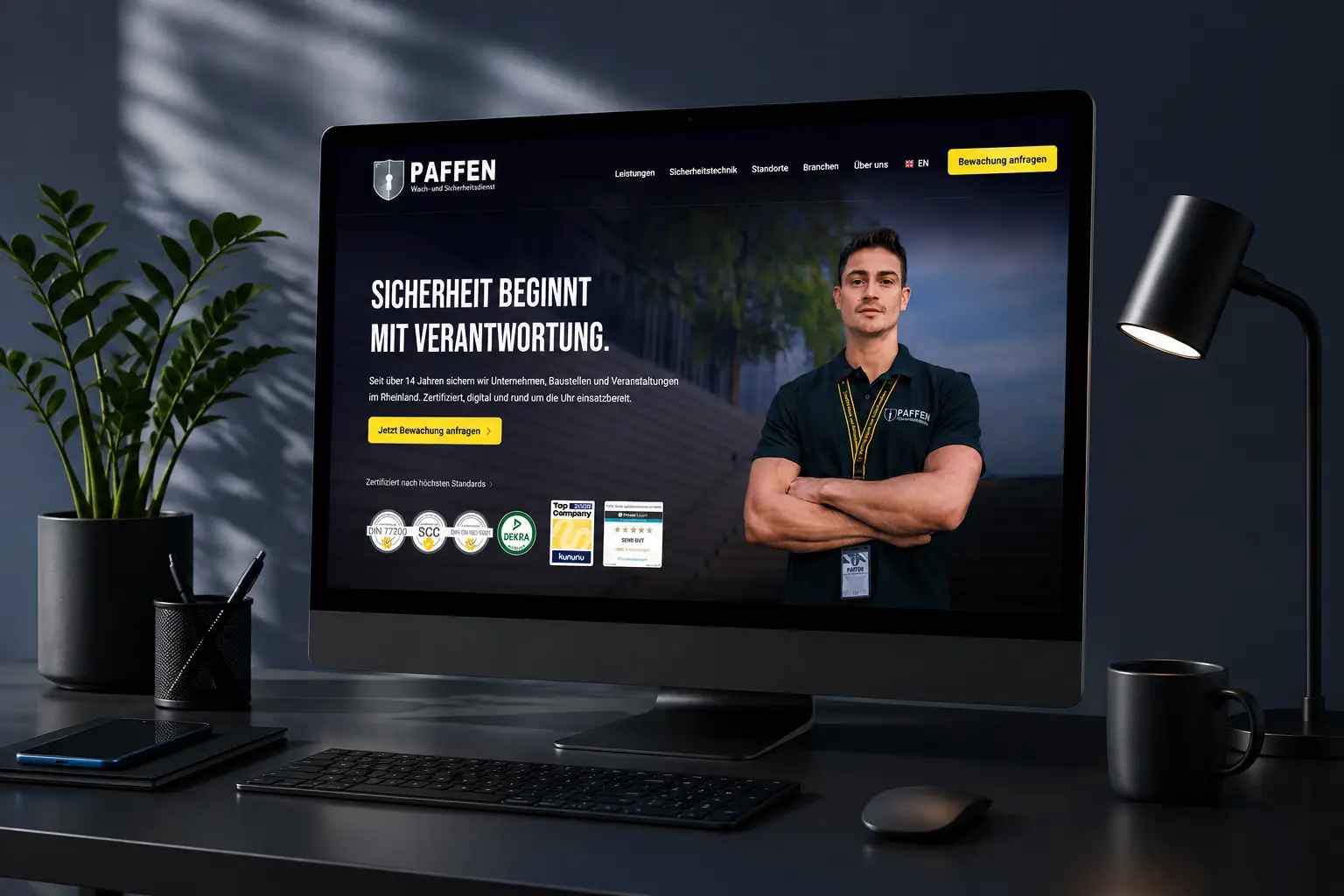 Beispielprojekt: Unternehmenswebsite auf einem Desktop-Monitor