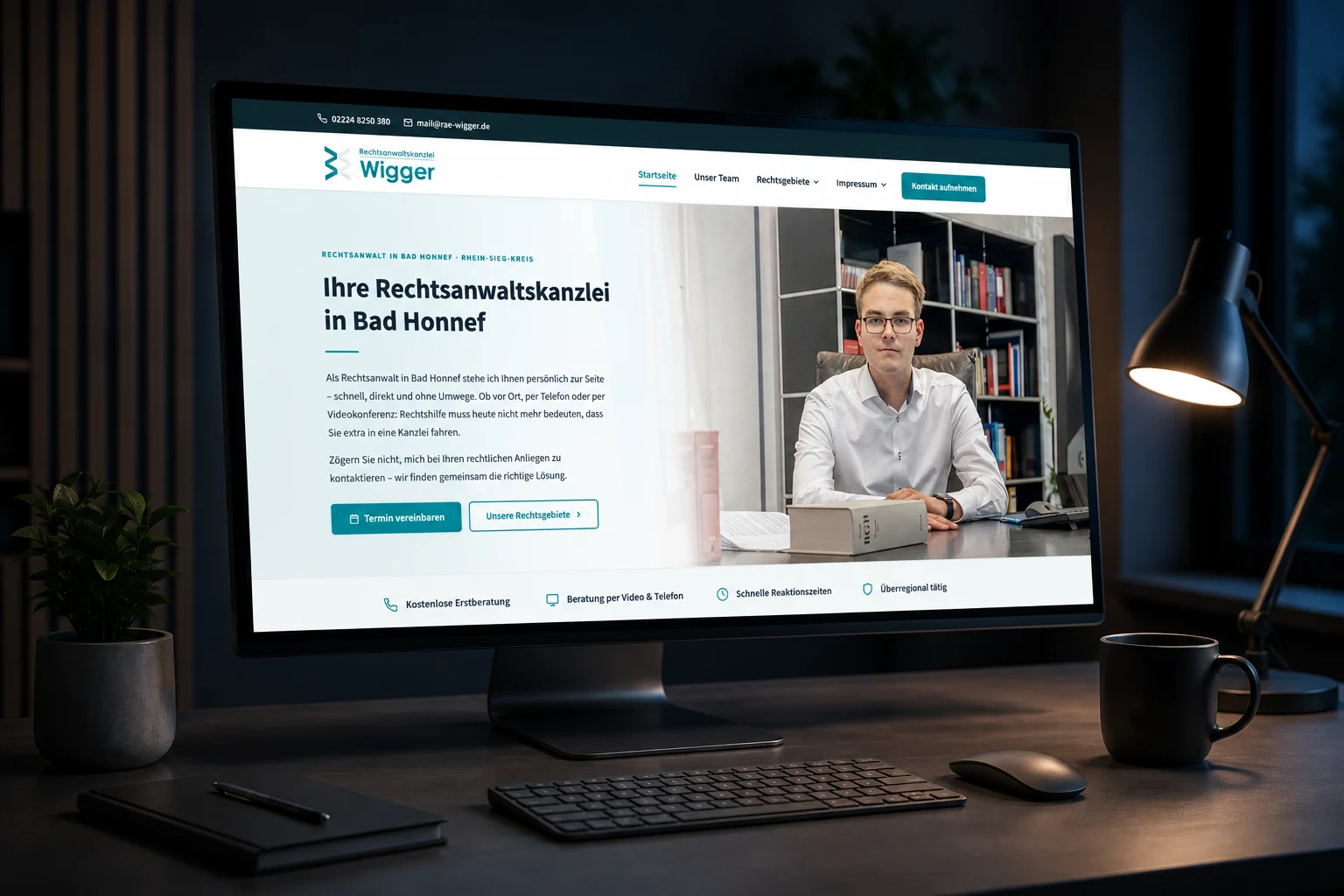 Beispielprojekt: Website einer Kanzlei auf einem Bildschirm